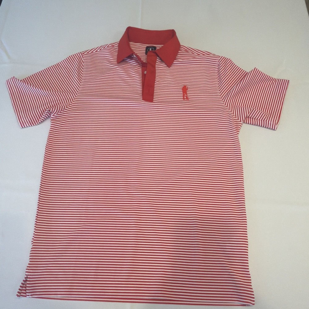 U Suck At Golf Polo Mens Medium Red Striped Peformance Short Sleeve  00101
